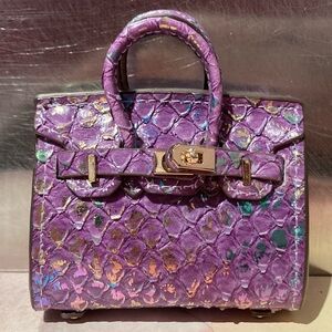🐍👜Handmade Mini Holographic Purple Python Snakeskin Birkin AirPod Tote Bag Charm